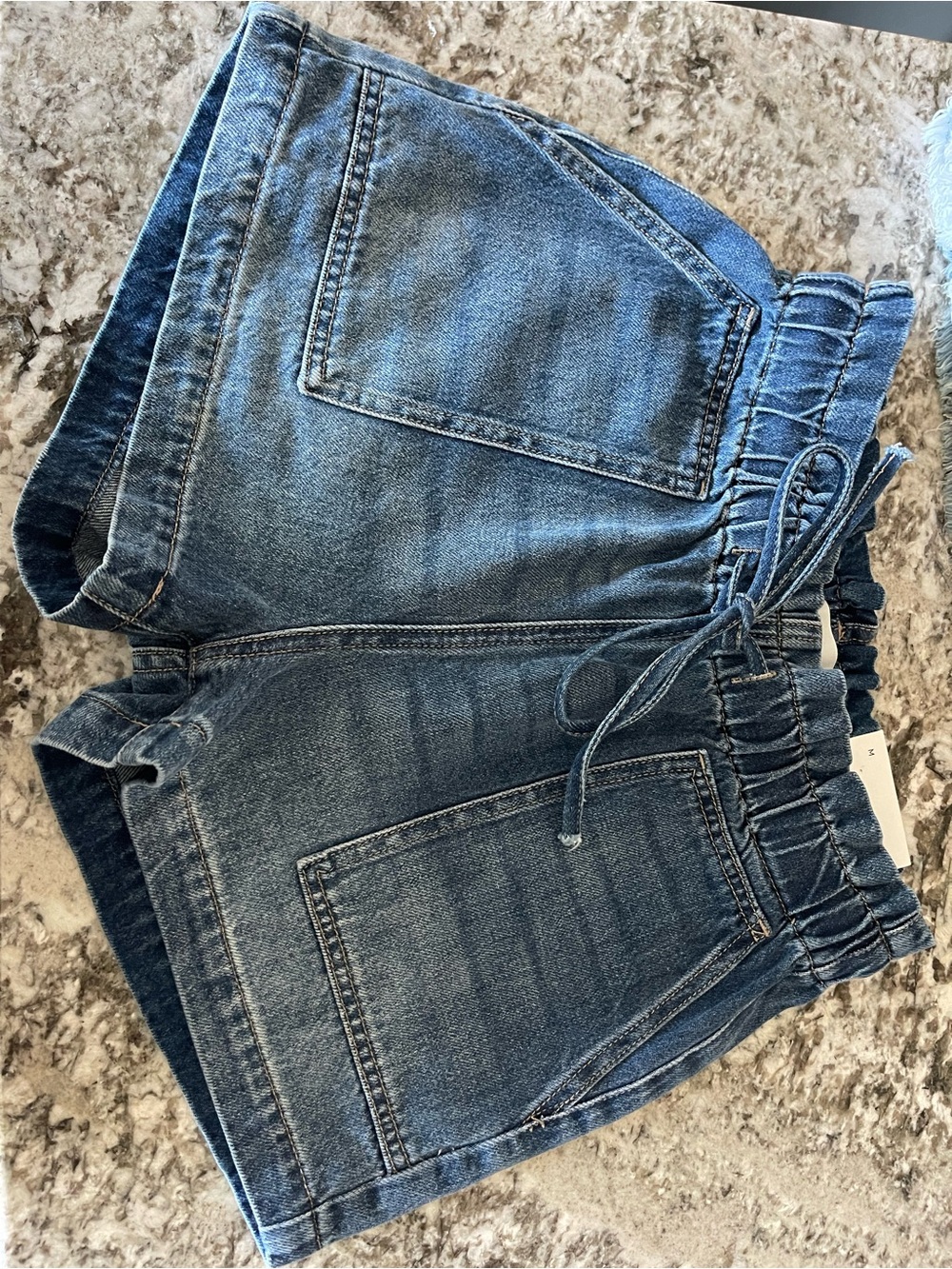 KanCan Paper Bag Waist Denim Shorts with Front Patch Pockets, NEW, Med